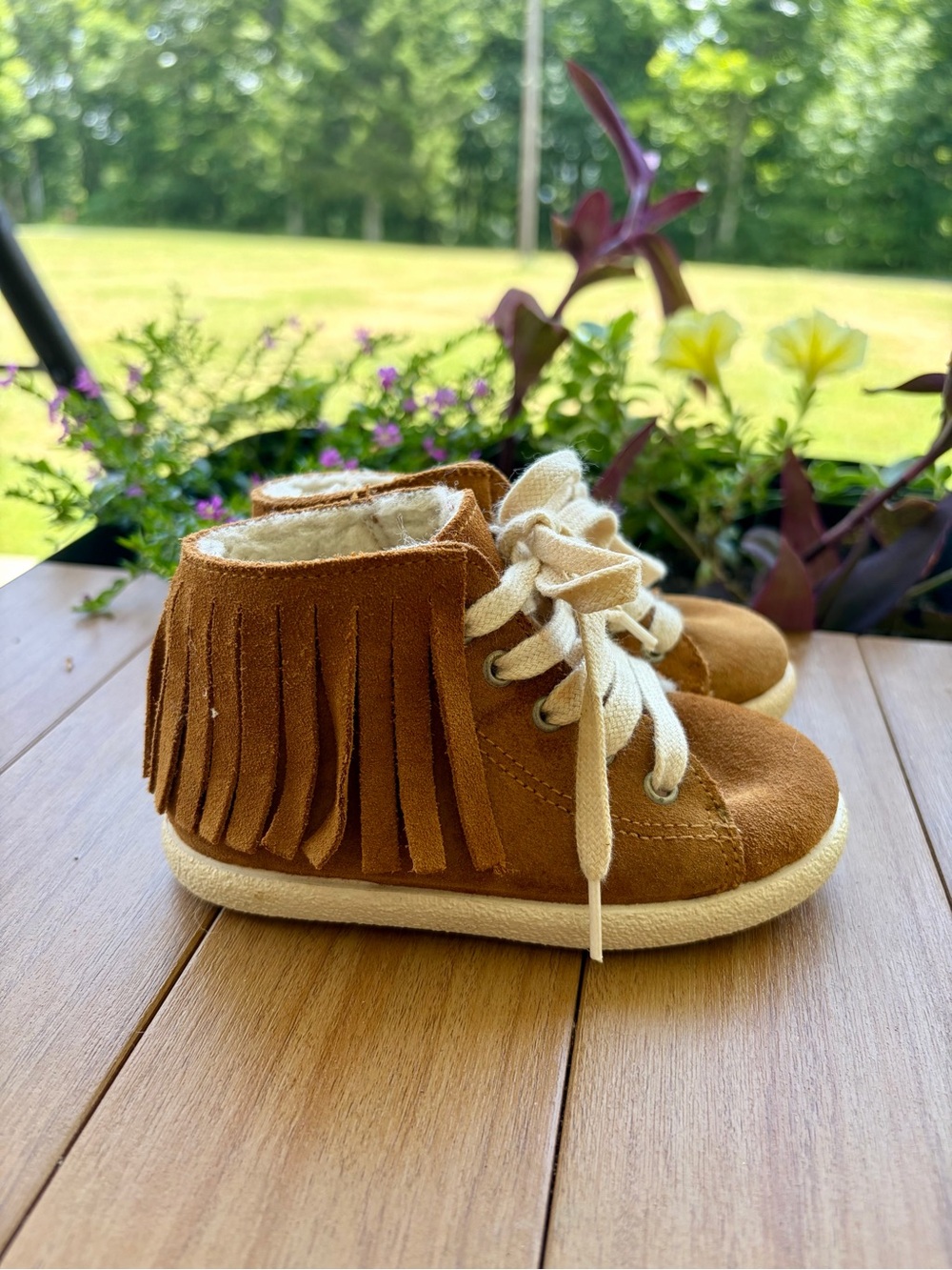 Zara Tan Fringe Lace-Up Baby Booties